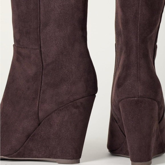 NWT- Knee high Geralda Wedge Boot/ Chocolate Brown tall Boots/ heeled boots - Picture 4 of 16